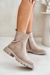 Ocieplane Botki Sztyblety Na Zamek Z Ozdobnym Paskiem Beżowe Labenne 