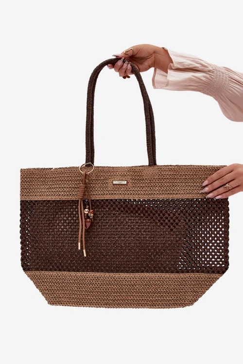 Flora&Co Pleciona Torba Shopper Duża Z Brelokiem Brązowa Lucette