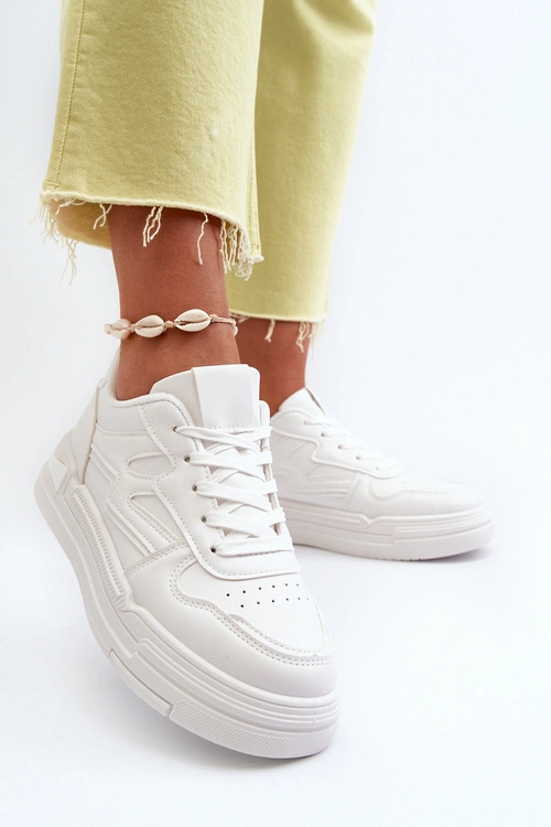 Sneakersy Damskie Na Platformie Z Eko Skóry Białe Lynnette