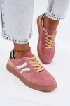 Skórzane Zamszowe Sneakersy Damskie Różowe Coressa