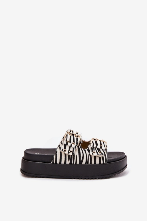 Klapki Damskie Ze Złotymi Klamrami Na Platformie Zebra Virvania