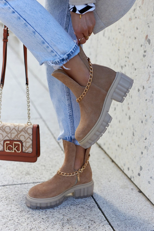 Modne Zamszowe Botki Z Wycięciem Camel Lemar Forget Me