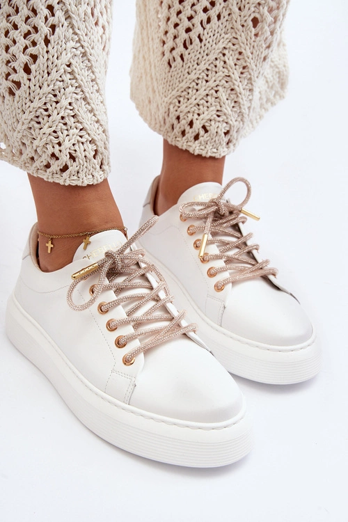 Skórzane Damskie Buty Sportowe CheBello 4362 Białe