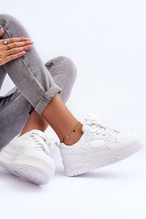 Sneakersy Damskie Na Platformie Białe Finos