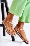 Modne Sandały Japonki Z Perłami Różowe Złoto Isalia