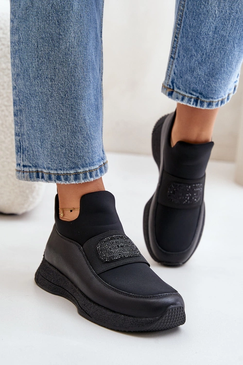 Buty Sportowe Na Platformie Skórzane Czarne Artiker 55C0035