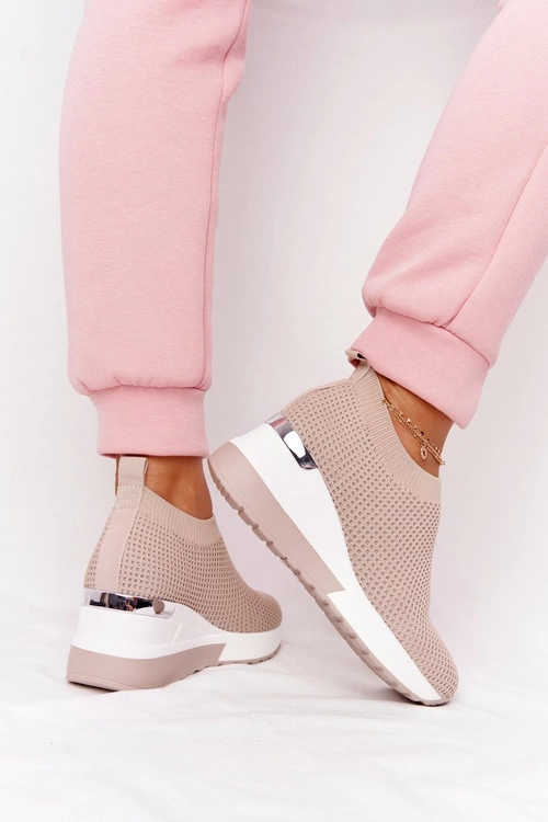 Ażurowe Sneakersy Slip-On Na Koturnie Beżowe Harmony