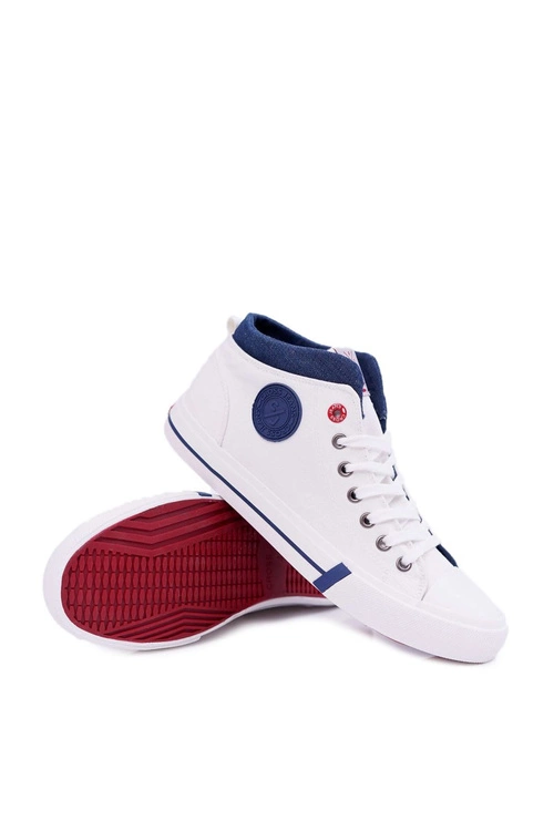 Trampki Męskie Cross Jeans Wysokie Materiałowe Białe DD1R4056