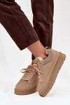 Sneakersy Damskie Ocieplane Futerkiem Beżowe Cyrissa