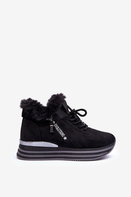 Buty Sportowe Na Platformie Z Futerkiem Czarne Jamarie