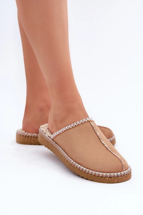Obuwie Domowe Kapcie Z Haftem Damskie Inblu EY000028 Camel