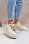 Sneakersy Na Platformie Z Ozdobnymi Sznurówkami Beżowe Fonetha