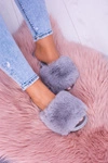 Lu Boo Damskie Klapki Z Futerkiem Szare Fur XXL