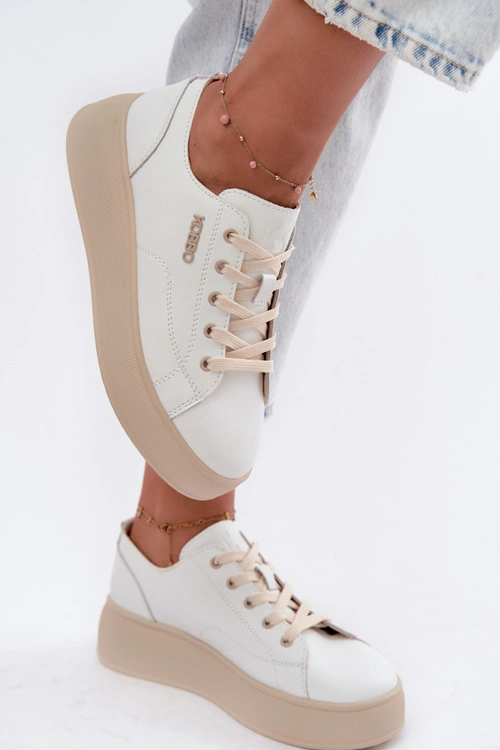 Skórzane Sneakersy Na Platformie Kobbo 41535 Białe