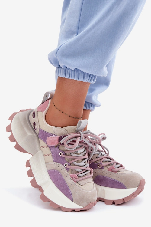 Skórzane Zamszowe Sneakersy Damskie GOE TT2N4026 Fioletowe