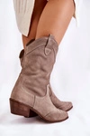 Zamszowe Kozaki Kowbojki Lewski Shoes 3198 Cappucino 