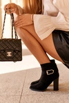 Botki Zamszowe Na Słupku Z Klamrą Czarne Eftane