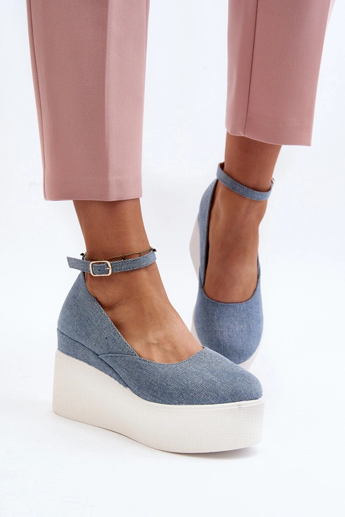 Damskie Jeansowe Espadryle Na Koturnie Niebieskie Malla