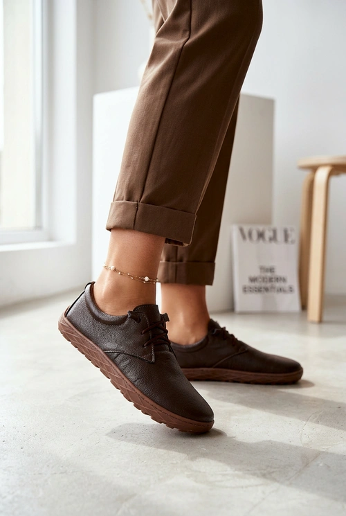 Skórzane Półbuty Barefoot Damskie Zazoo 10189 Czekoladowe