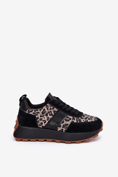 Zamszowe Sneakersy Damskie Na Platformie Panterka Vinceza 66793 Czarne