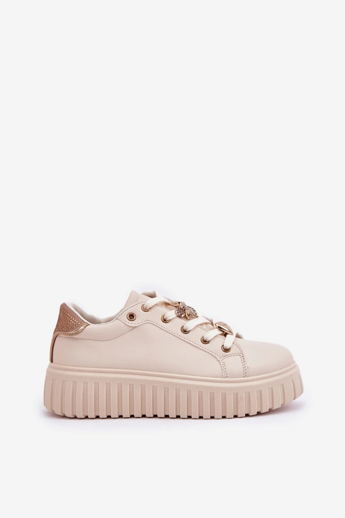 Sneakersy Damskie Z Przypinkami Beżowe Grelesi