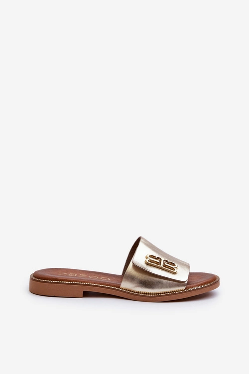 Zazoo 40384 Eleganckie Skórzane Klapki Damskie Złote