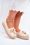 Espadryle Damskie Na Platformie Lniane Beżowe Denver