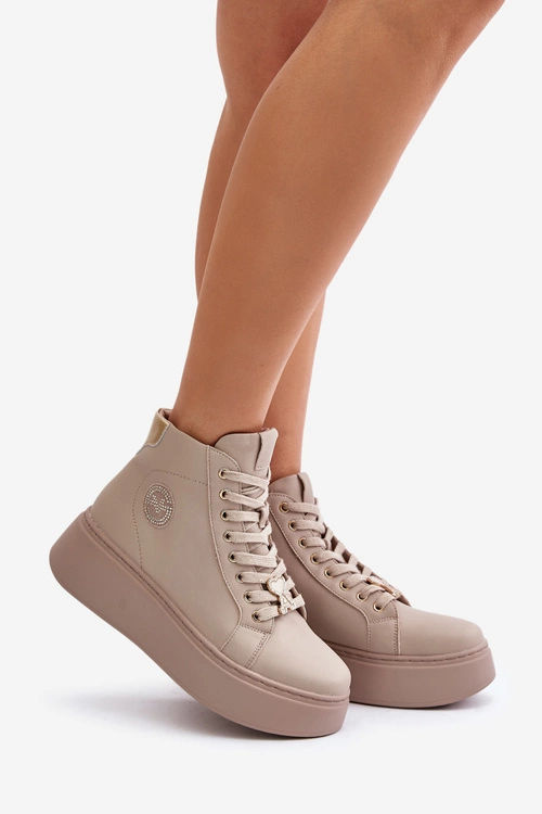 Wysokie Skórzane Sneakersy Damskie Na Platformie Vinceza 66707 Beżowe