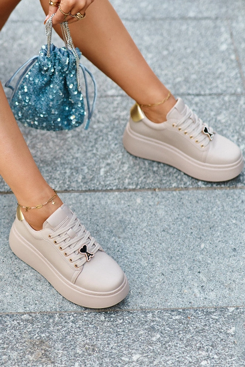 Damskie Skórzane Sneakersy Na Platformie Beżowe Vinceza 66700