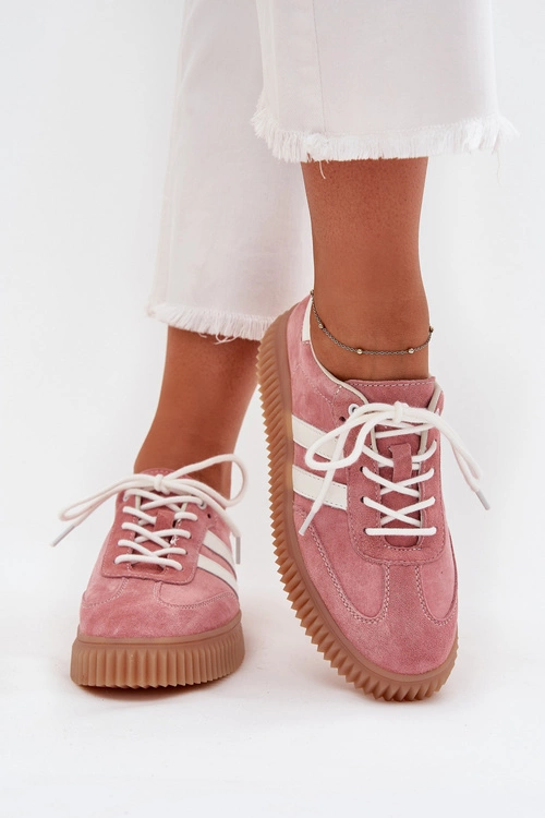 Zamszowe Sneakersy Damskie Na Platformie Różowe Marisae