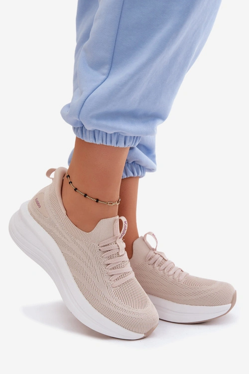Materiałowe Buty Sportowe Sneakersy Damskie Wsuwane Kobbo 102425 Beżowe