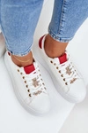 Eko Skórzane Sneakersy Z Przypinkami Biało-Czerwone Enalirae