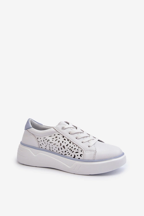 Ażurowe Sneakersy Damskie Na Platformie Skórzane Białe Peilaeno