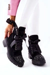 Zamszowe Botki Workery Lewski Shoes Wiązane 3069 Czarne