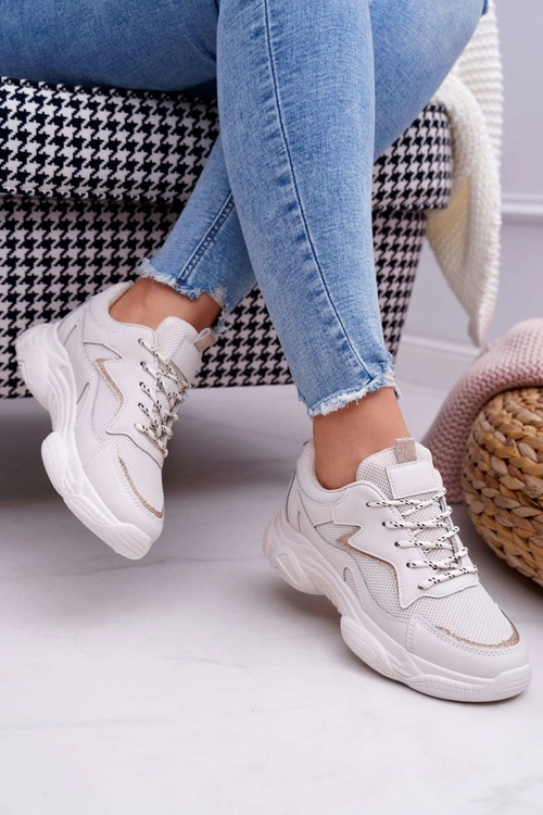 Sportowe Damskie Buty Beżowe Brokat Winchester