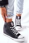 Skórzane Trampki Na Koturnie Cross Jeans II2R4025 Czarne