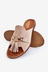 Damskie Zamszowe Klapki Lewski Shoes 3226 Beżowe