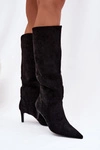 Kozaki Damskie Na Szpilce Ocieplane Z Eko Zamszu Czarne Arelisse 
