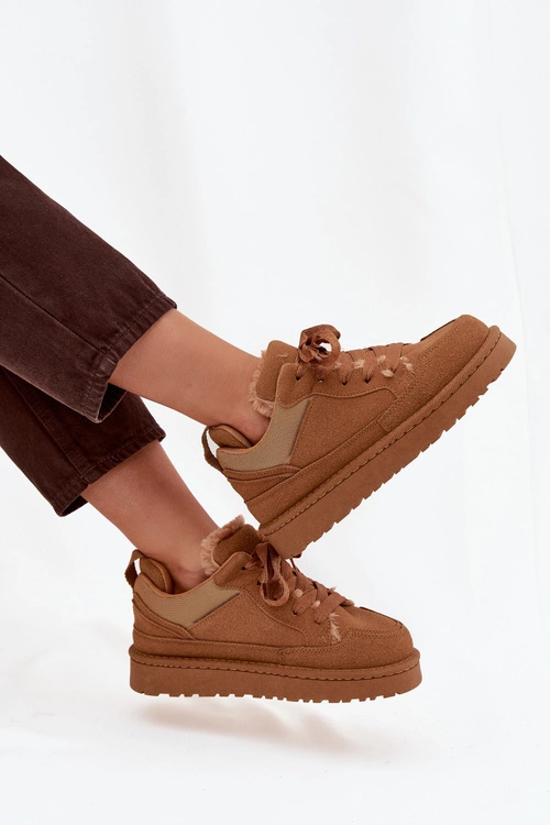 Sneakersy Damskie Ocieplane Futerkiem Camel Cyrissa