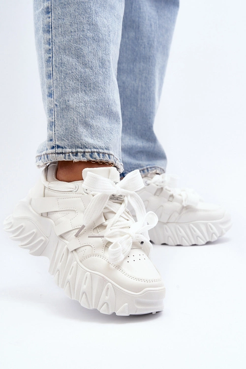 Sneakersy Damskie Na Masywnej Podeszwie Białe Ellerai