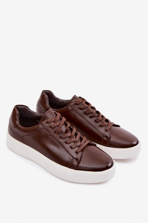 Sneakersy Męskie Z Eko Skóry Ciemnobrązowe Velton