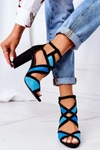 Zamszowe Sandały Na Słupku Czarno-Niebieskie Emolly