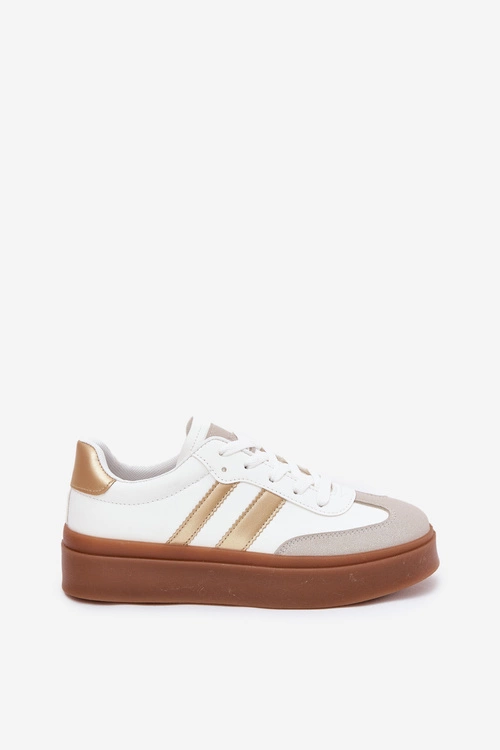 Sneakersy Damskie Na Platformie Z Eko Skóry Biało-Złote Elaraven