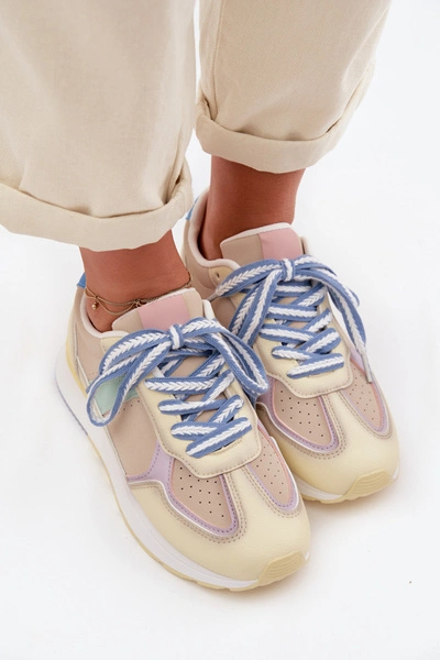 Sneakersy Damskie Z Eko Skóry Żółte Kelira