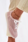 Skórzane Zamszowe Sneakersy Damskie Ażurowe Różowe Almora