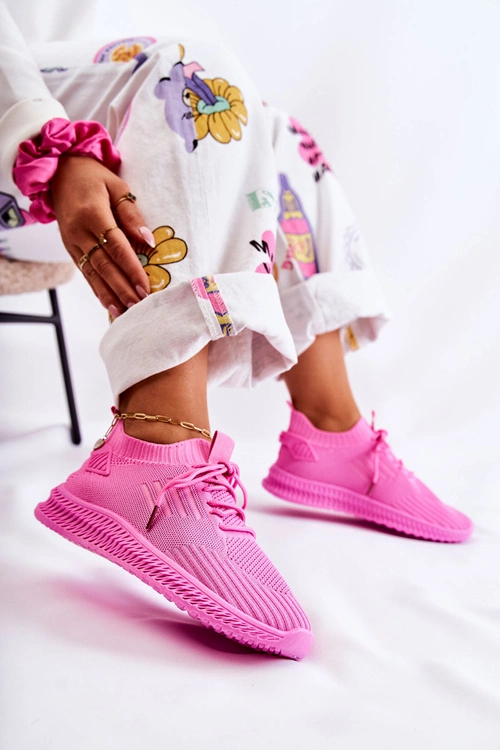 Damskie Sportowe Buty Sneakersy Materiałowe Różowe Storia