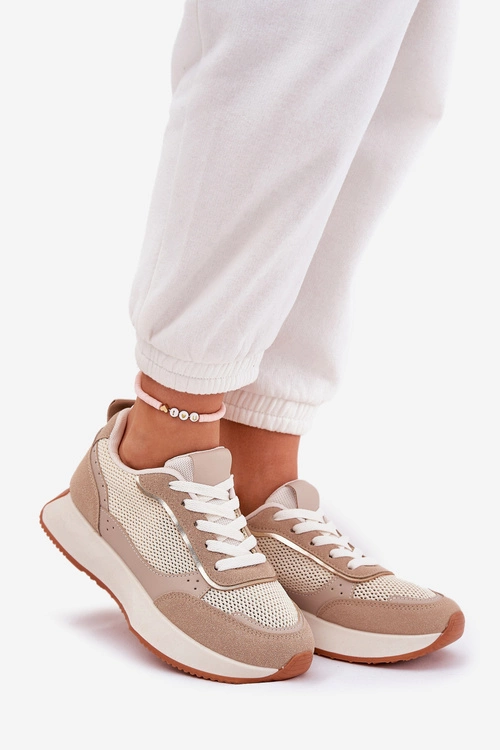 Buty Sportowe Damskie Z Siateczką Na Platformie Khaki Poova