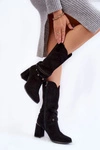 Damskie Zamszowe Kozaki Na Obcasie Lewski Shoes 2934/B Czarne