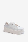 Damskie Skórzane Sneakersy Na Platformie Z Misiem Białe Vinceza 66641