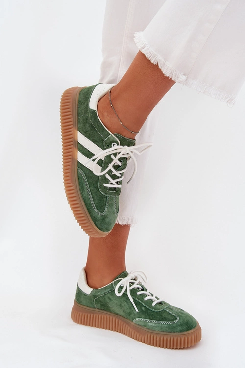 Zamszowe Sneakersy Damskie Na Platformie Zielone Marisae